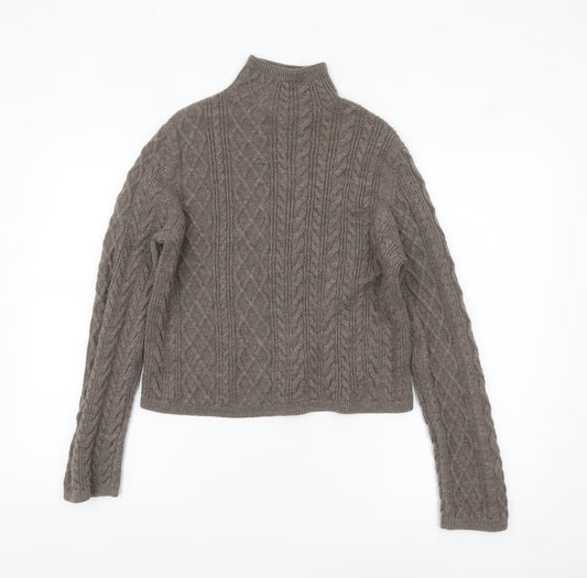 & Other Stories Women Brown 100% Wool Cable-Knit Mock Neck Jumper Size S