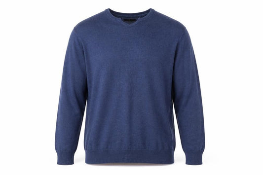 Front view of Jasper Conran Men’s Blue Cotton V-Neck Jumper, size L