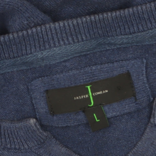 Jasper Conran Men’s Blue Cotton V-Neck Jumper Size L