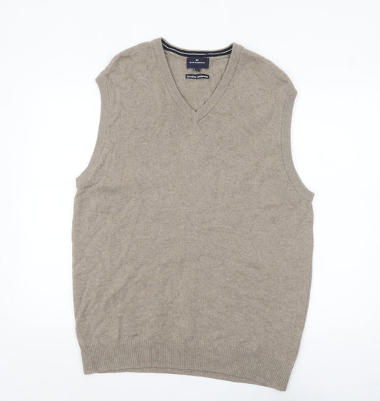 Marks and Spencer Blue Harbour Men's Beige Lambswool V-Neck Vest L