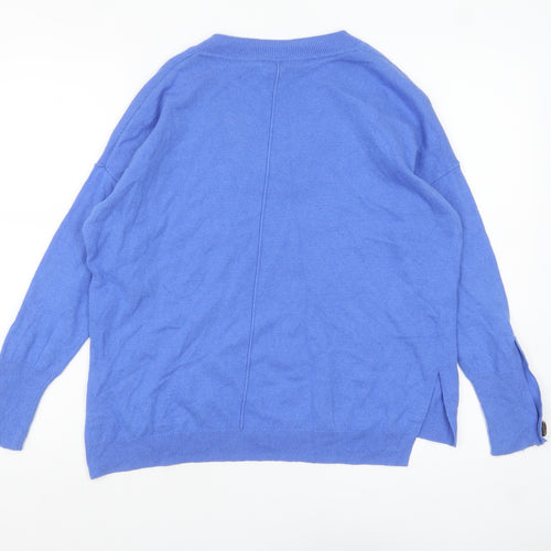 Mint Velvet Women's Blue V-Neck Button Sleeve Pullover Jumper Size S