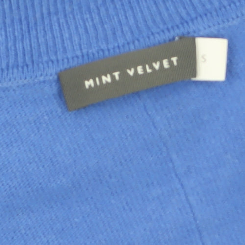 Mint Velvet Women's Blue V-Neck Button Sleeve Pullover Jumper Size S