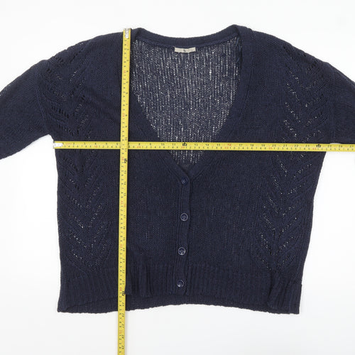 Tu Women Navy Blue Open-Knit V-Neck Button Cardigan Size 18