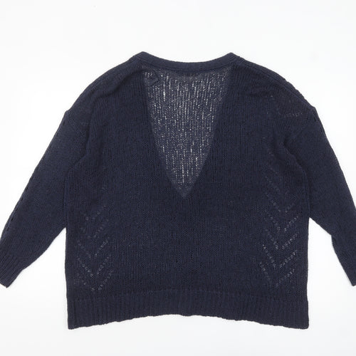Tu Women Navy Blue Open-Knit V-Neck Button Cardigan Size 18