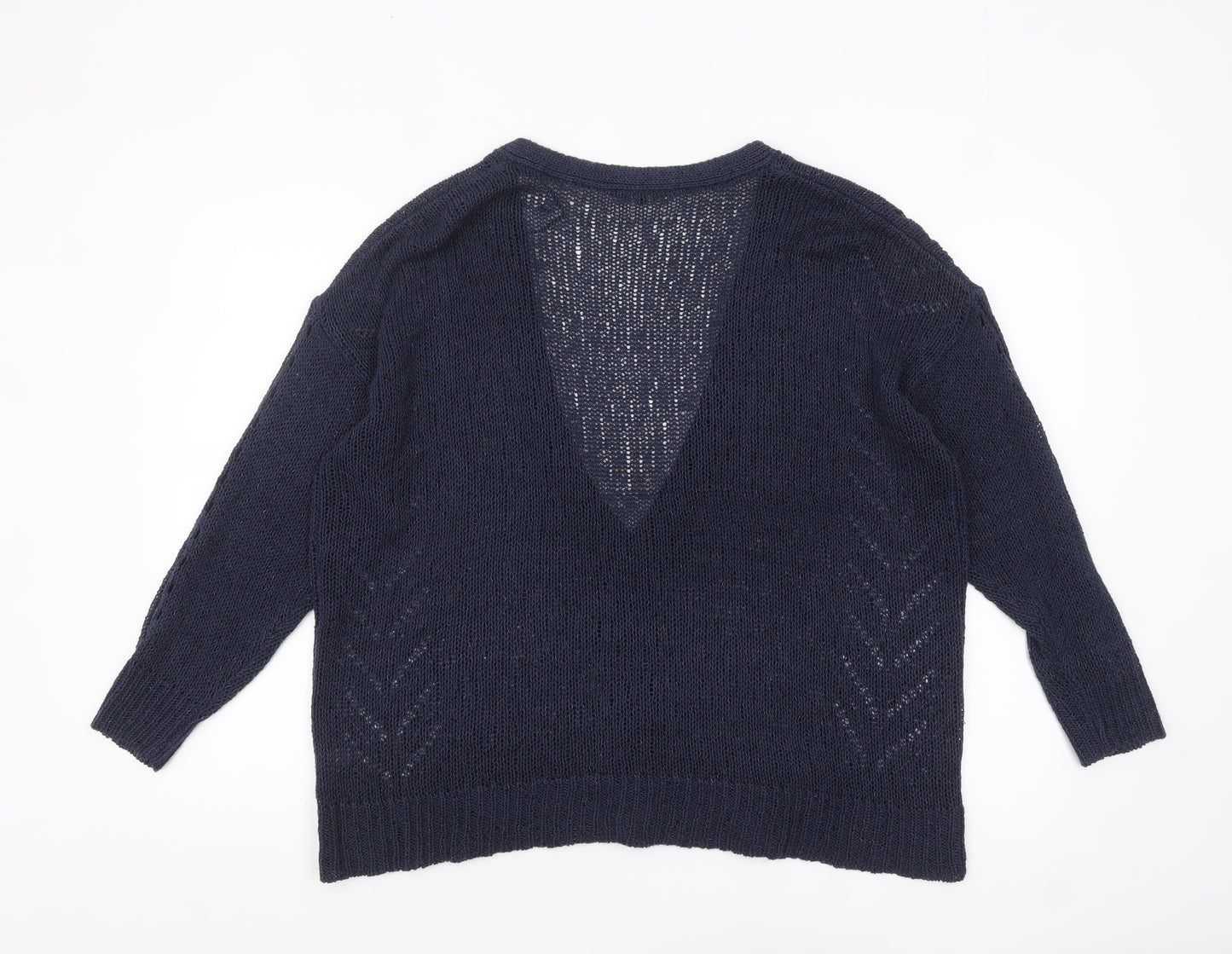 Tu Women Navy Blue Open-Knit V-Neck Button Cardigan Size 18