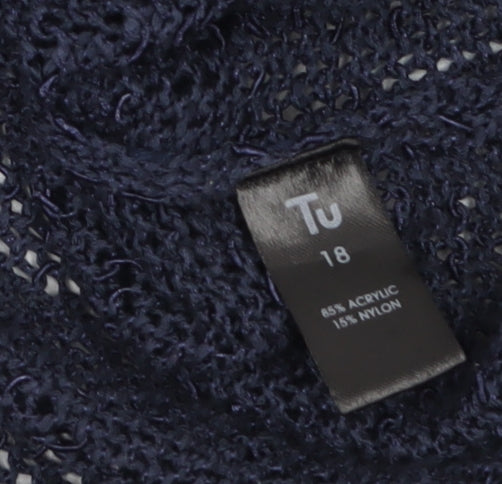 Tu Women Navy Blue Open-Knit V-Neck Button Cardigan Size 18