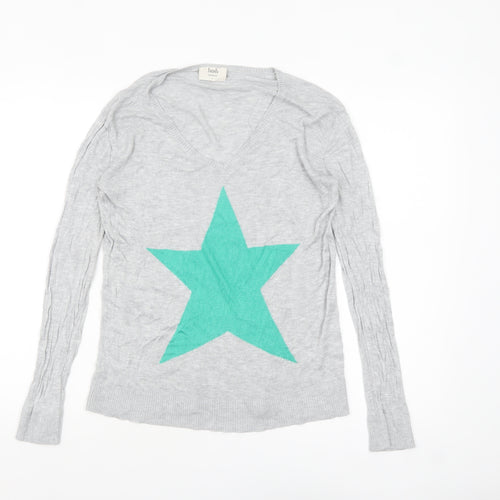 Hush Women’s Grey V-Neck Star Jumper Bamboo Knit Size S