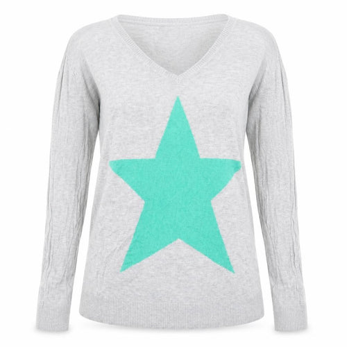 Hush Women’s Grey V-Neck Star Jumper Bamboo Knit Size S