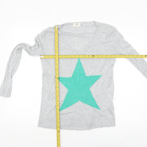 Hush Women’s Grey V-Neck Star Jumper Bamboo Knit Size S