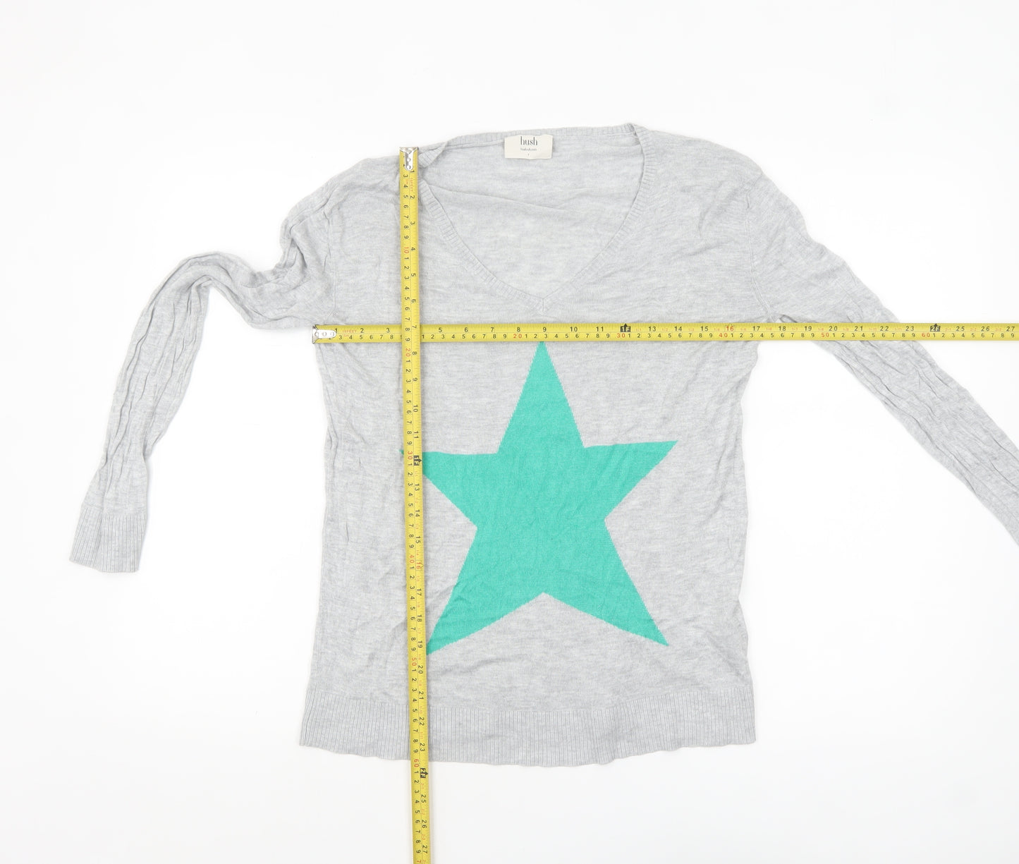 Hush Women’s Grey V-Neck Star Jumper Bamboo Knit Size S