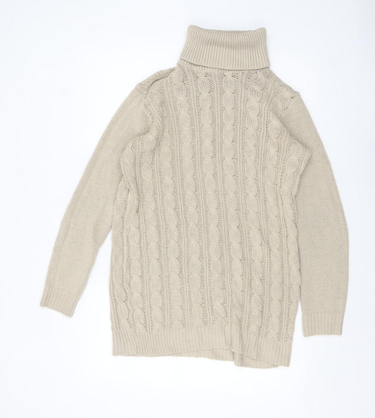Select Womens Beige Roll Neck Cable Knit Jumper Size M