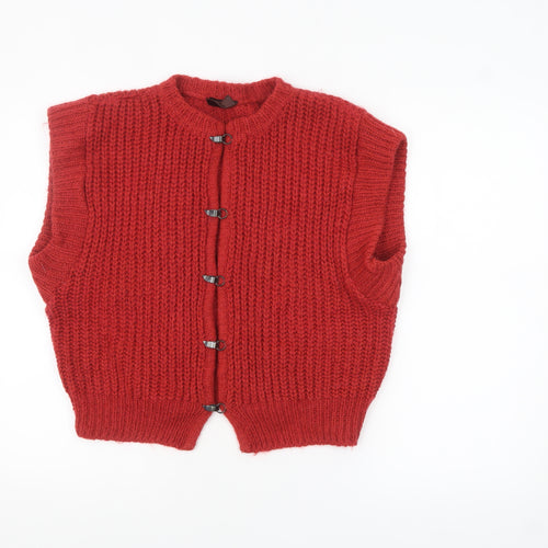 Match Set Womens Red Chunky Knit Wool Blend Sleeveless Vest 10-12
