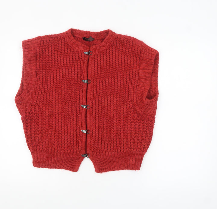 Match Set Womens Red Chunky Knit Wool Blend Sleeveless Vest 10-12