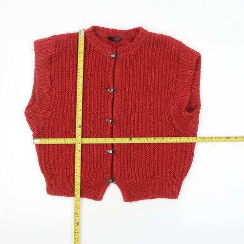 Match Set Womens Red Chunky Knit Wool Blend Sleeveless Vest 10-12