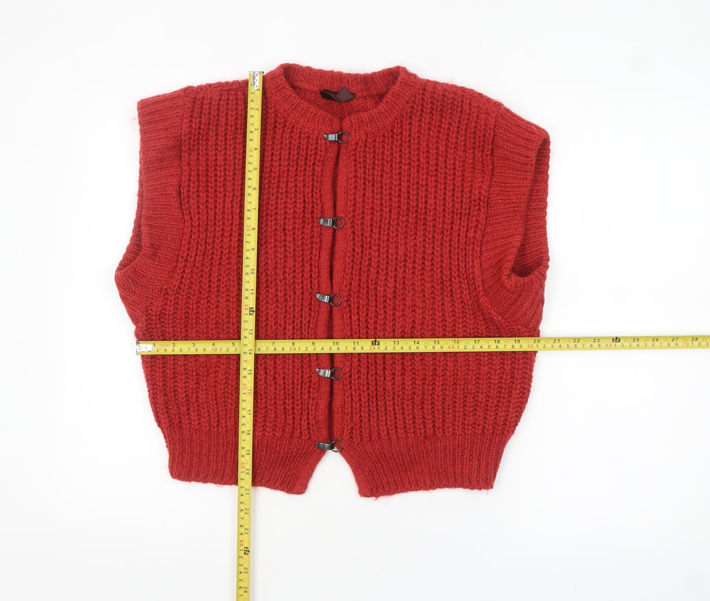 Match Set Womens Red Chunky Knit Wool Blend Sleeveless Vest 10-12