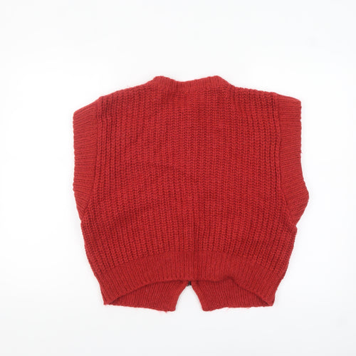 Match Set Womens Red Chunky Knit Wool Blend Sleeveless Vest 10-12