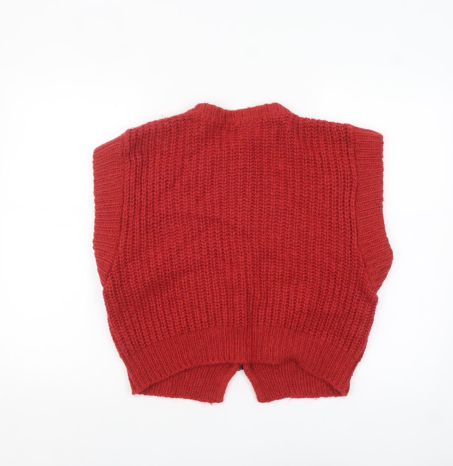 Match Set Womens Red Chunky Knit Wool Blend Sleeveless Vest 10-12