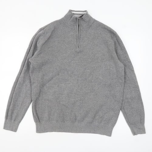 Lincoln Men's Grey Cotton 1/2 Zip High Neck Jumper Size L