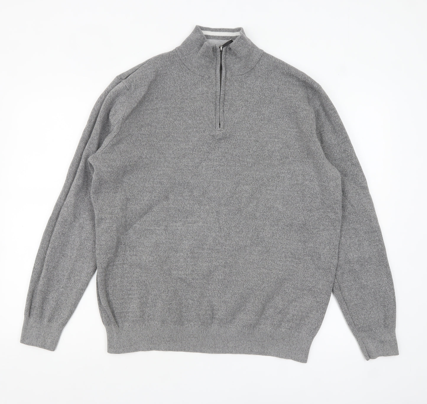 Lincoln Men's Grey Cotton 1/2 Zip High Neck Jumper Size L