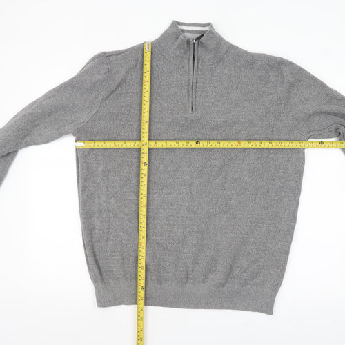 Lincoln Men's Grey Cotton 1/2 Zip High Neck Jumper Size L