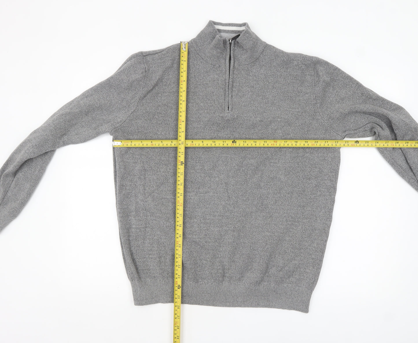 Lincoln Men's Grey Cotton 1/2 Zip High Neck Jumper Size L