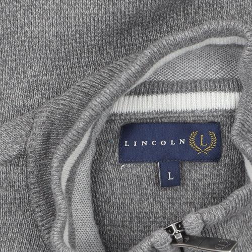 Lincoln Men's Grey Cotton 1/2 Zip High Neck Jumper Size L