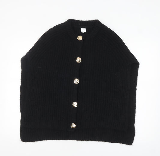 John Lewis & Partners Womens Black M Rib Knit Cardigan with Gold Buttons
