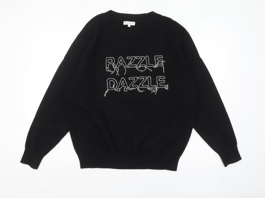 Warehouse Women Black Size 12 Beaded Razzle Dazzle Jumper