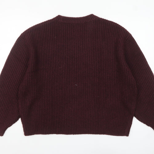 ASOS Design Women's Burgundy Acrylic Polyester Chunky Knit Jumper Size M 12-14