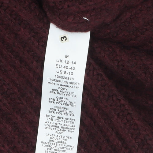 ASOS Design Women's Burgundy Acrylic Polyester Chunky Knit Jumper Size M 12-14