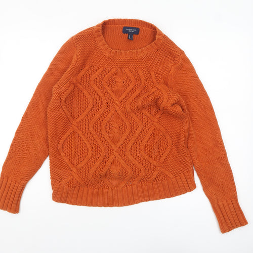 Lands' End Women's Orange Cable-Knit Cotton Pullover Jumper Petite S