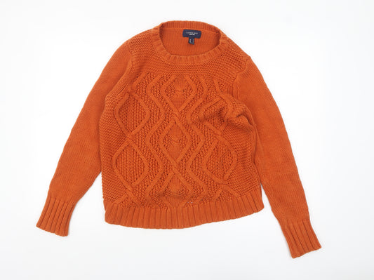 Lands' End Women's Orange Cable-Knit Cotton Pullover Jumper Petite S