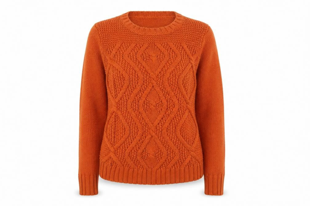 Front view of Lands' End Women's Orange Cable-Knit Cotton jumper Petite S