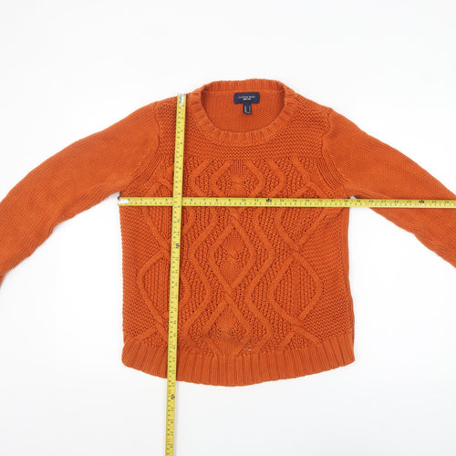 Lands' End Women's Orange Cable-Knit Cotton Pullover Jumper Petite S