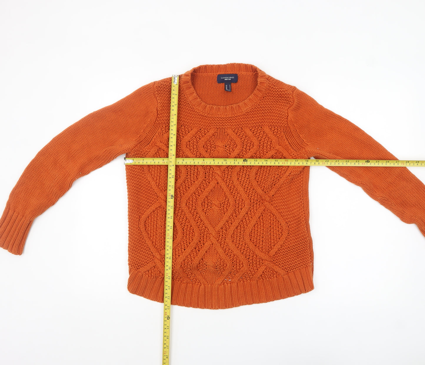 Lands' End Women's Orange Cable-Knit Cotton Pullover Jumper Petite S