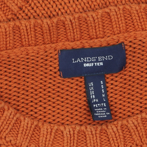Lands' End Women's Orange Cable-Knit Cotton Pullover Jumper Petite S