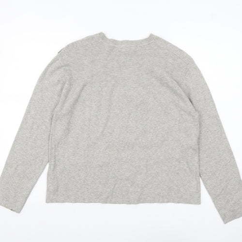 Marks and Spencer Womens Grey Button Shoulder Knit Jumper M
