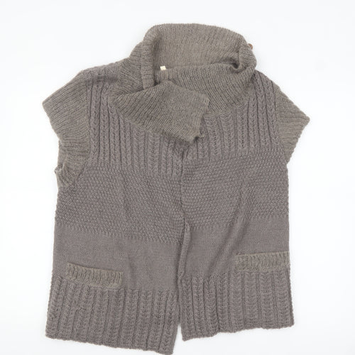 White Stuff Women’s Grey Wool Blend Short Sleeve Chunky Knit Cardigan Size 16