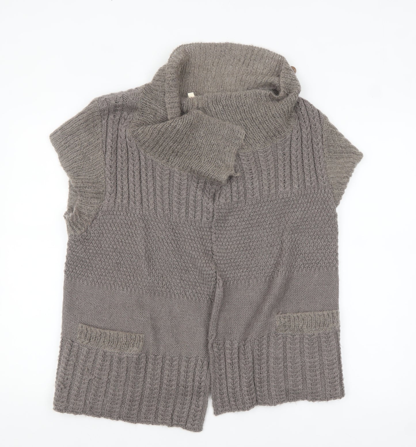 White Stuff Women’s Grey Wool Blend Short Sleeve Chunky Knit Cardigan Size 16
