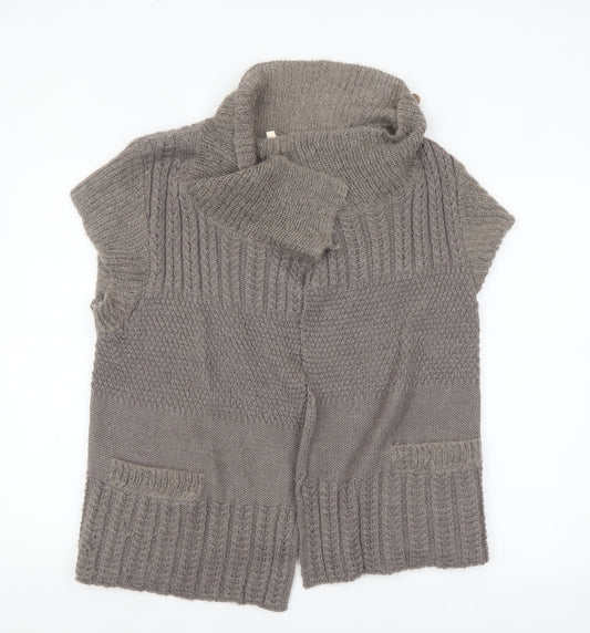 White Stuff Women’s Grey Wool Blend Short Sleeve Chunky Knit Cardigan Size 16