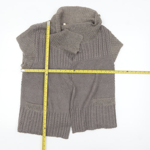 White Stuff Women’s Grey Wool Blend Short Sleeve Chunky Knit Cardigan Size 16