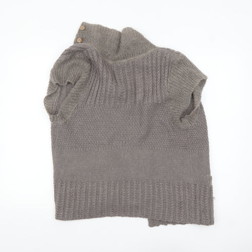 White Stuff Women’s Grey Wool Blend Short Sleeve Chunky Knit Cardigan Size 16