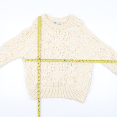 Zara Women Ivory Cable-Knit Wool Blend Pullover Jumper M