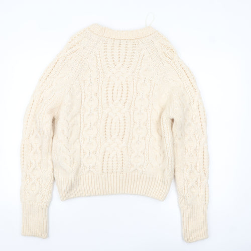 Zara Women Ivory Cable-Knit Wool Blend Pullover Jumper M