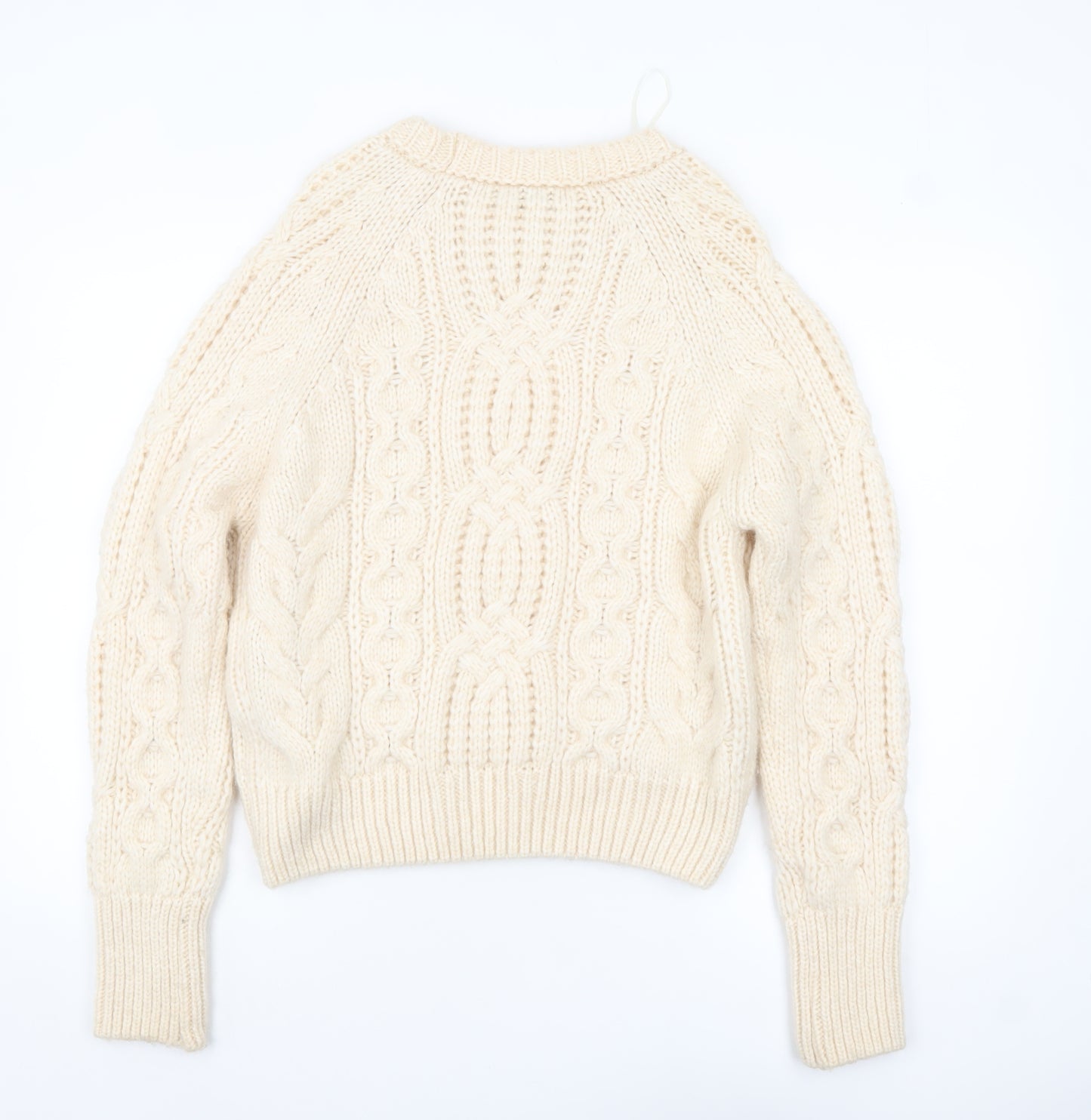 Zara Women Ivory Cable-Knit Wool Blend Pullover Jumper M