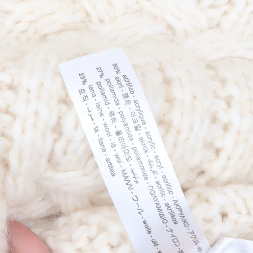 Zara Women Ivory Cable-Knit Wool Blend Pullover Jumper M