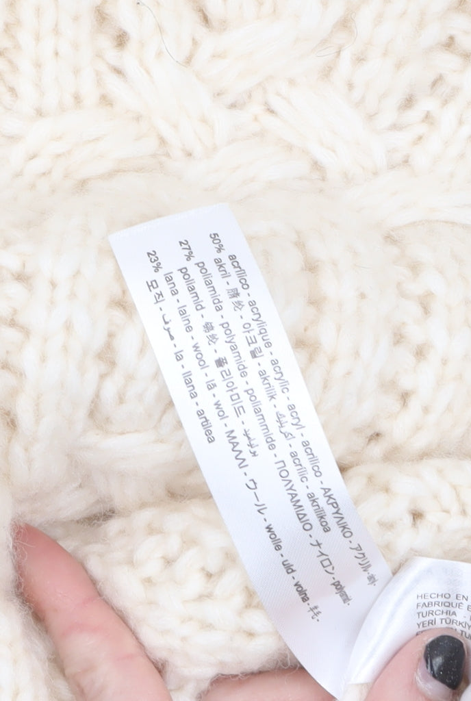 Zara Women Ivory Cable-Knit Wool Blend Pullover Jumper M
