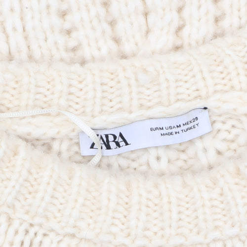 Zara Women Ivory Cable-Knit Wool Blend Pullover Jumper M