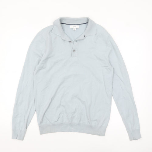 Next Men's Blue Collared Henley Jumper Size M Cotton Blend