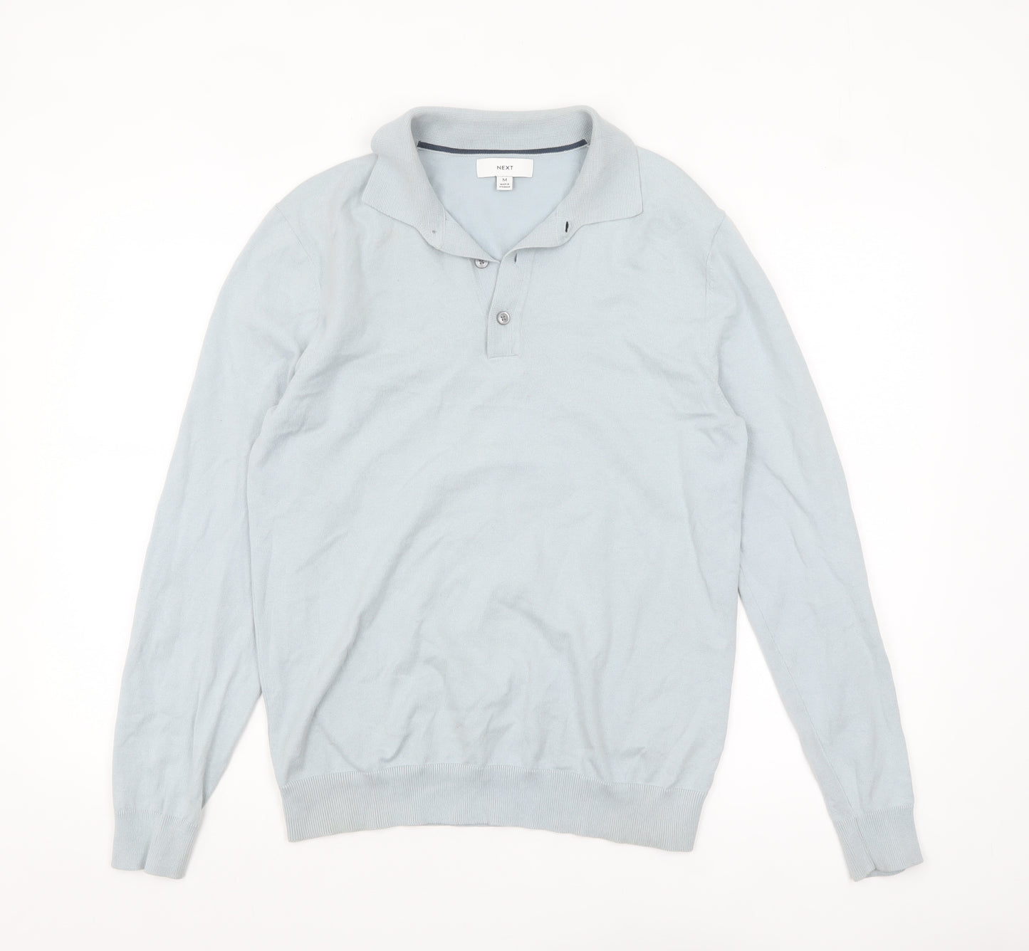 Next Men's Blue Collared Henley Jumper Size M Cotton Blend